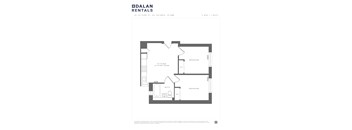A Dalan Rentals floor plan for a 2 bedroom, 1 bath apartment.