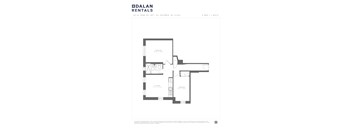 A Dalan Rentals floor plan for a 2 bedroom, 1 bath apartment.