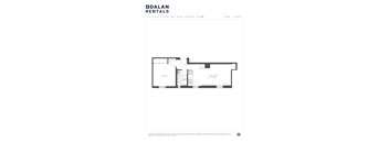 A Dalan Rentals floor plan for a 1 bedroom, 1 bath apartment.