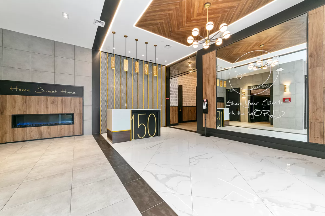 the lobby or reception area of hôtel sweet home