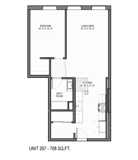 a floor plan of a small apartment at The 22 Apartments, St. Louis Missouri