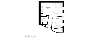 a floor plan of a unit with a bedroom and a living room