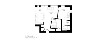 a floor plan of a unit with a bedroom and a living room