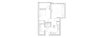A floor plan of a one bedroom apartment with 505 square feet.