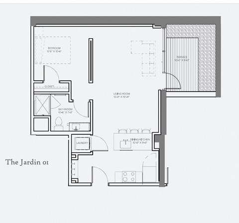 1 Bedroom 1 Bath Floor Plan at The Nicholas, Missouri
