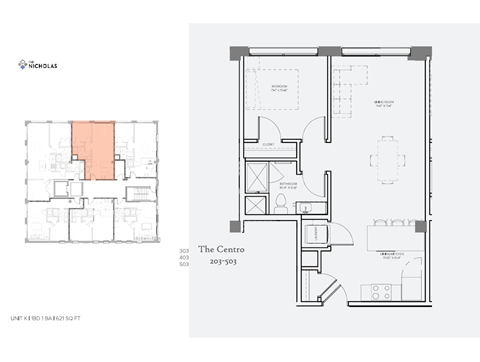 1 bed 1 bath The Centro floor plan at The Nicholas, St Louis, Missouri