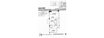 A floor plan for a 2 bedroom 2 bath apartment at GEW Lofts.