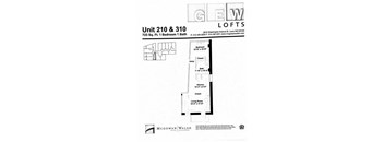 A floor plan for a McGowan Walsh development showing a unit with 1 bedroom and 1 bath.