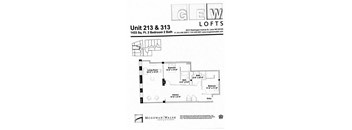 A floor plan for a two bedroom apartment with a living room, kitchen, and bath.