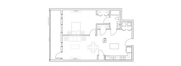 A floor plan of a house with one bedroom and 800 square feet.