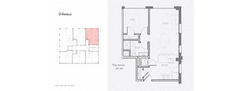 1 bed 1 bath The Arche floor plan at The Nicholas, Missouri