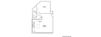 a floor plan of a bedroom apartment at The 22 Apartments, St. Louis Missouri