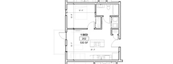 a floor plan of a small house with a bedroom and a living room
