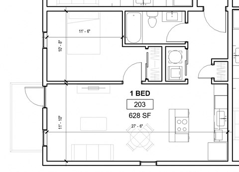 a floor plan of a small house with a bedroom and a bathroom