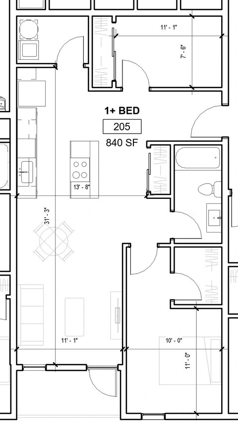 the floor plan for a small house with a bedroom and a living room