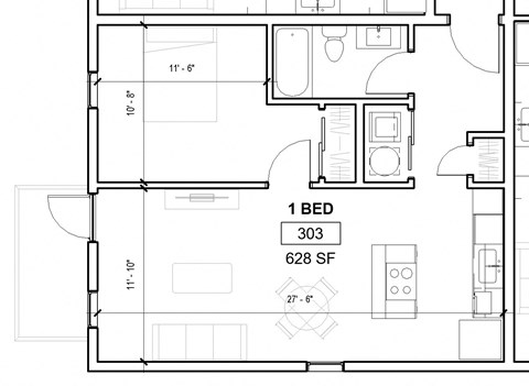 a floor plan of a small house with a bedroom and a bathroom