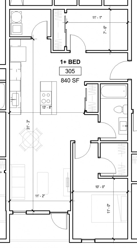 a floor plan of a small house with a kitchen and a living room