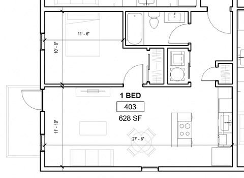 a floor plan of a small house with a bedroom and a bathroom