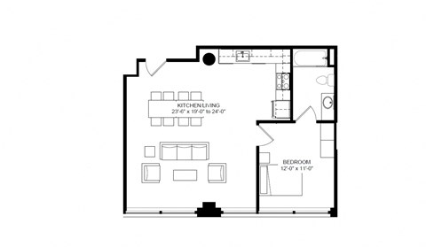 bowler Floor Plan at The Draper, St Louis, MO, 63103