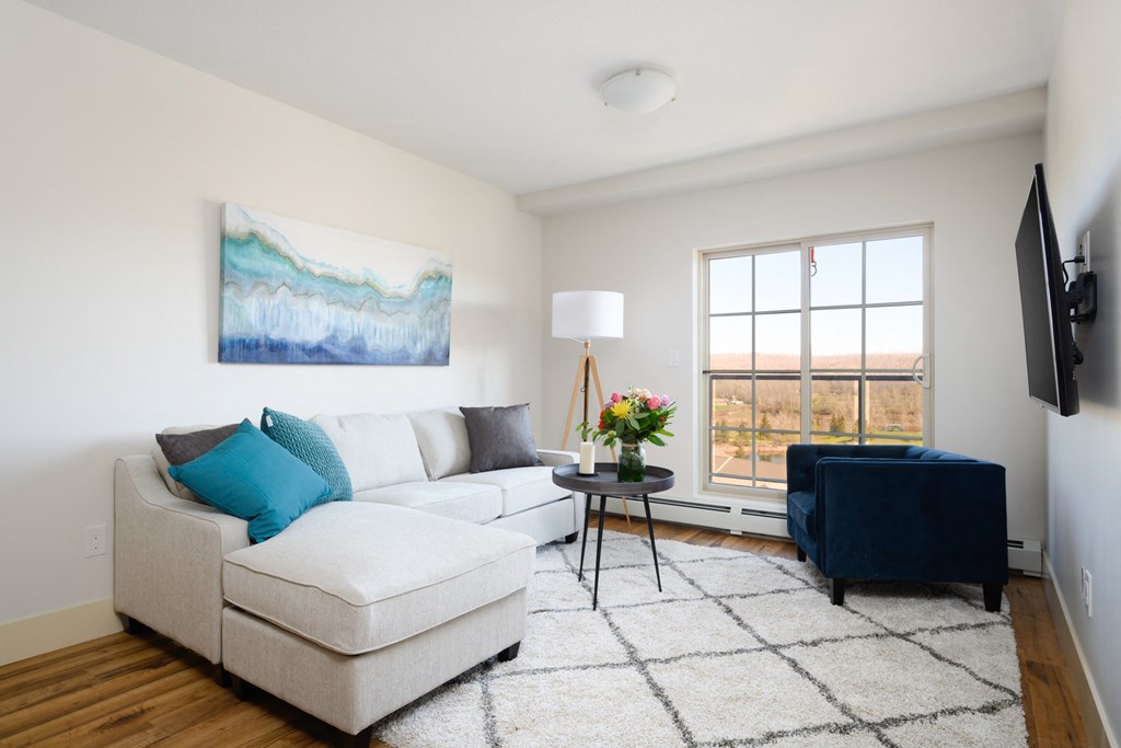 a living room with a couch and a chair