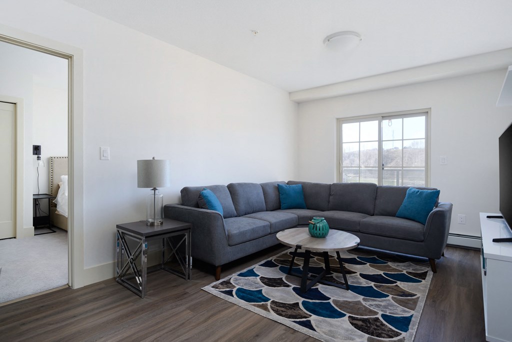 a living room with a couch and a coffee table
