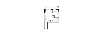 A black and white floor plan of a house with a kitchen, living room, dining room, and bathroom.