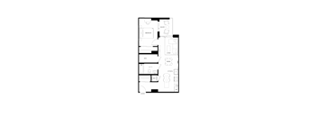 A floor plan of a house with a bedroom, living room, dining room, kitchen, and bathroom.