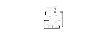 A floor plan of a house with a bedroom, living room, kitchen, dining room, bathroom, and entry.