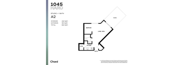A drawing of a studio apartment with a bathroom and a living area.