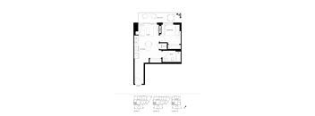 A black and white architectural floor plan of a building with multiple rooms and levels.