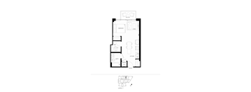 A black and white image of a floor plan for a one bedroom apartment.
