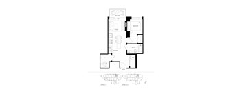 A black and white floor plan of a two level apartment.
