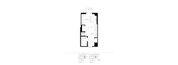 A black and white image of a floor plan for a building with a balcony, an interior layout, and two smaller floor plans labeled Level 7 and Level 8.