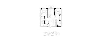 A black and white floor plan of a two-level apartment.