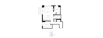A black and white image of a floor plan for a two bedroom apartment.