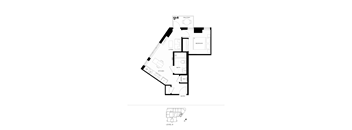 A black and white floor plan of a house with a living room, dining room, kitchen, and bedrooms.