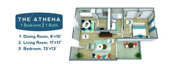 1 bed 1 bath floor plan at Sofia Apartments, Arizona