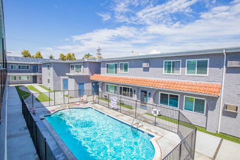 Sparkling swimming pool at Saticoy Apartments Van Nuys