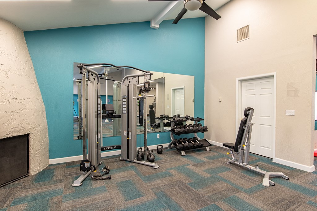 the preserve at ballantyne commons fitness room with weights and cardio equipment