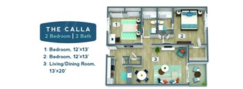 2 bed 2 bath floor plan at Sofia Apartments, Tempe, AZ, 85283