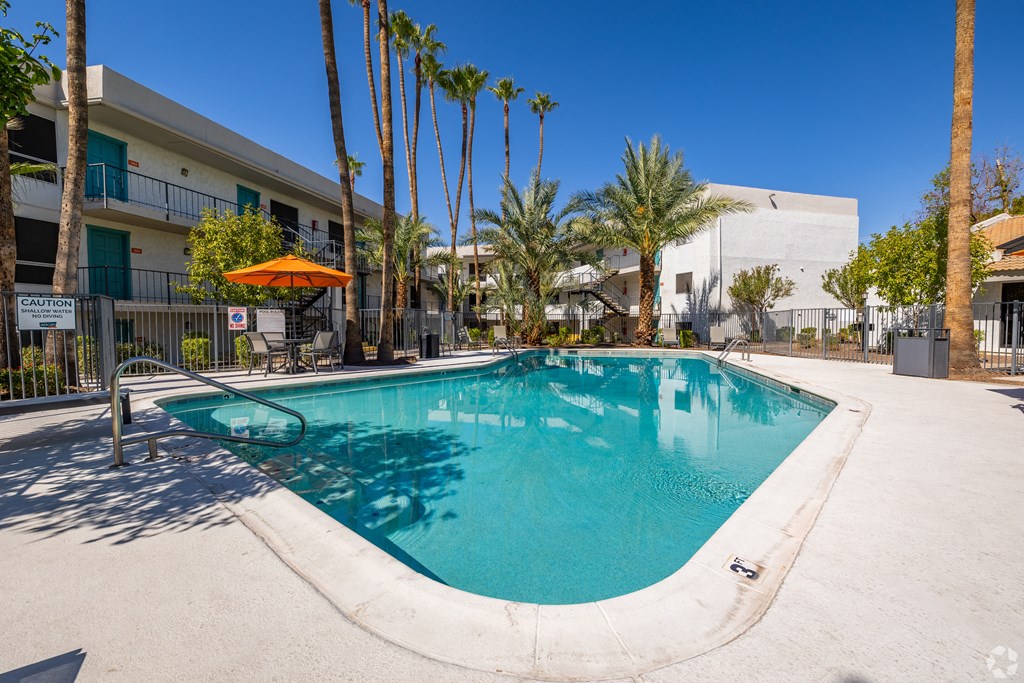 the swimming pool at our apartments in palm springs
