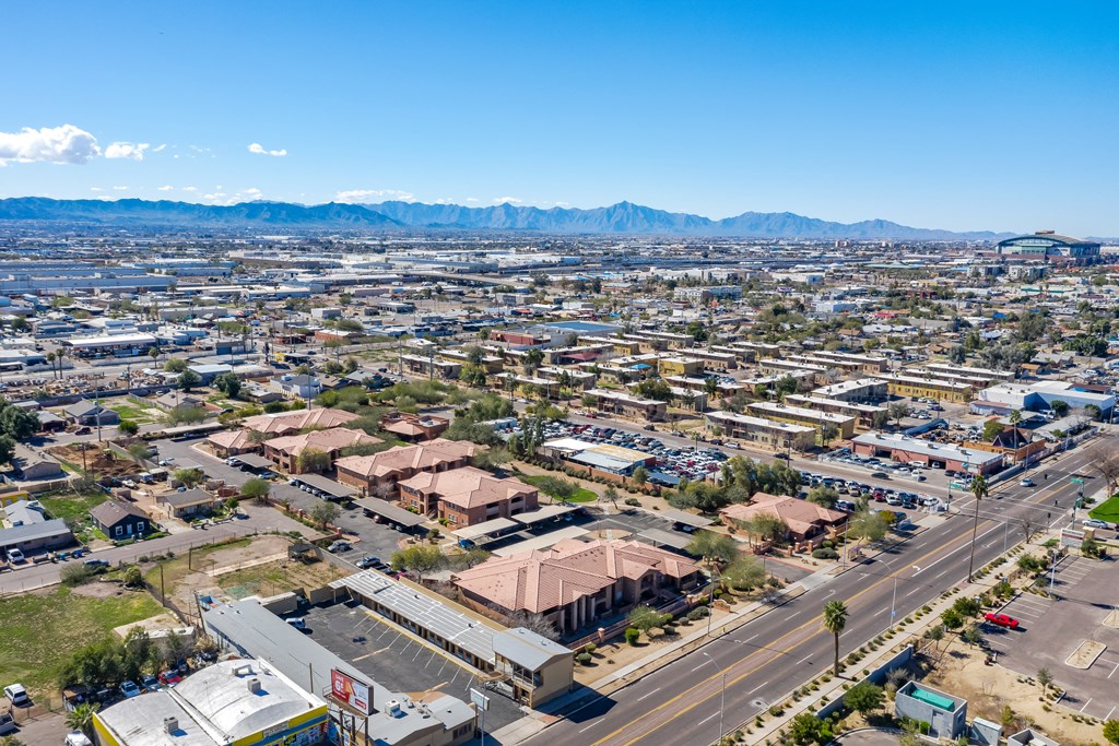 an aerial view of the city