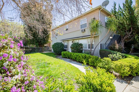 A house with a well-maintained garden in front.