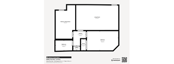 A floor plan of a property with a living room, kitchen, bathroom and bedroom.