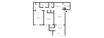 2 bed 1 bath floor plan at Metro 3610, Riverside, CA, 92505