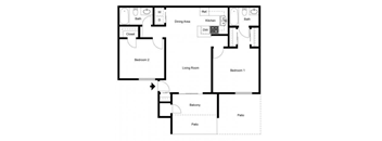 2 bed 2 bath floor plan at Metro 3610, Riverside, CA
