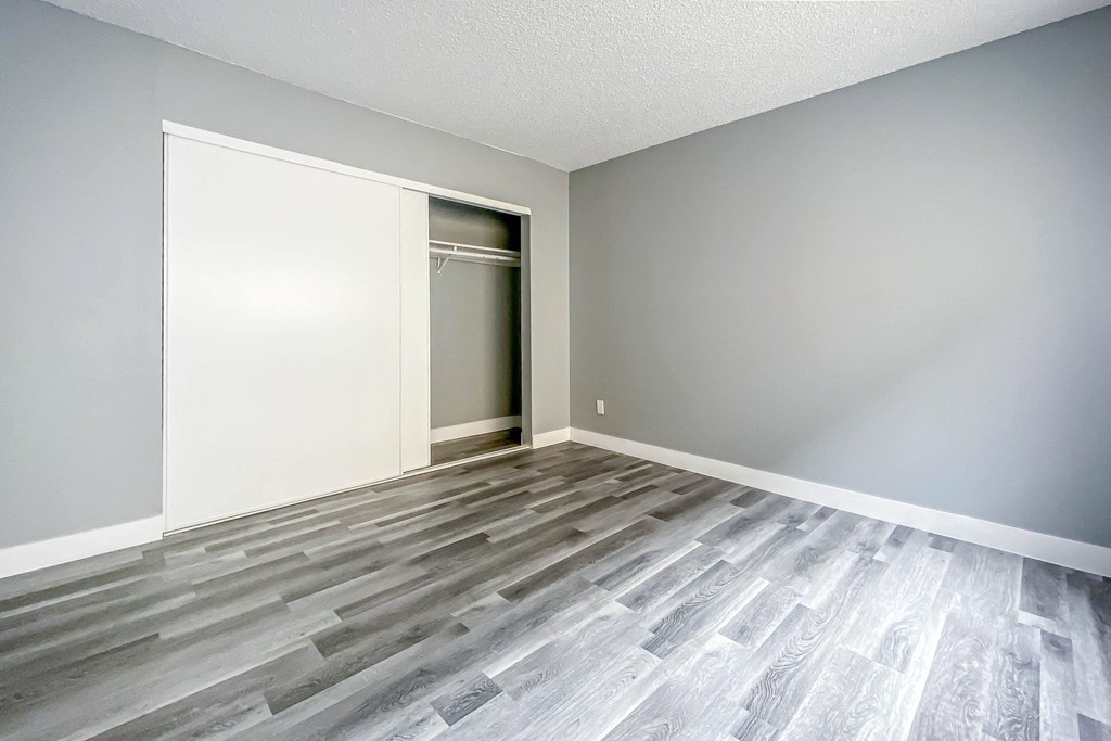 an empty room with a door to a closet