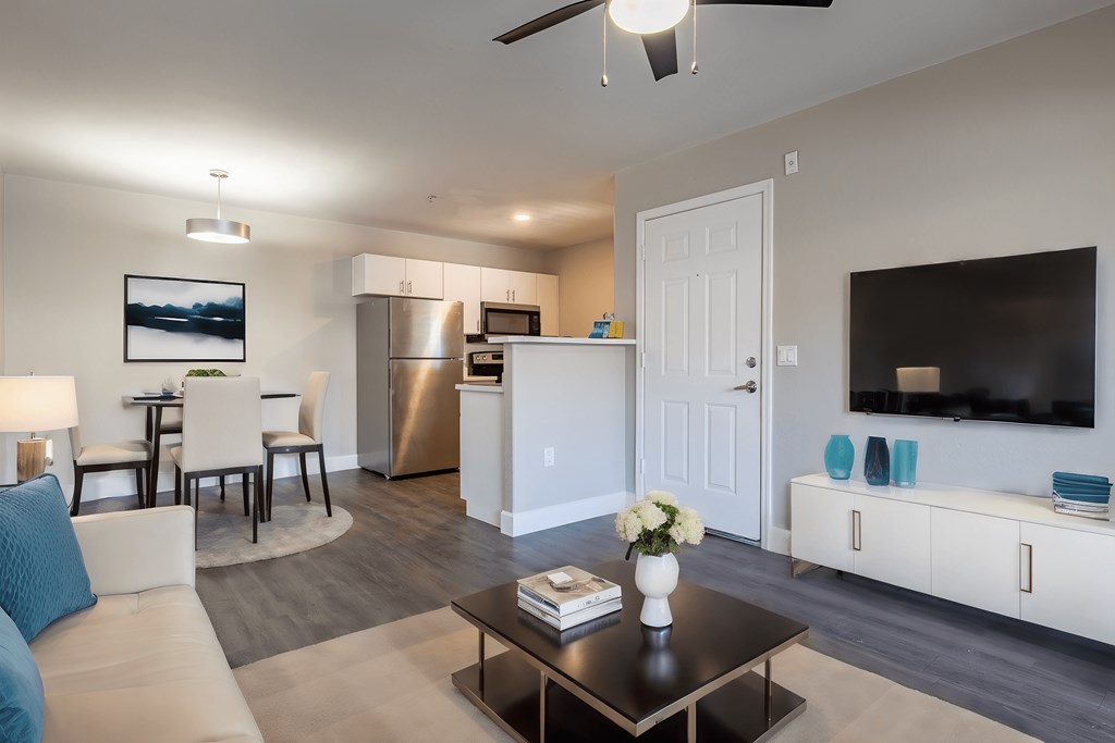 a living room with a couch and a coffee table
