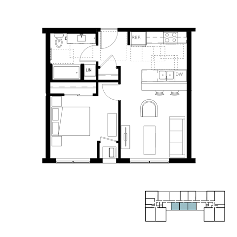 A floor plan of a house with a living room, dining room, kitchen, and bathroom.