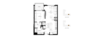 A black and white floor plan of a two-level home with labeled rooms.